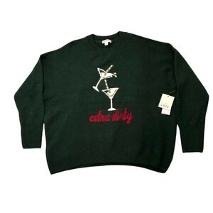 CeCe Green Knit Sweater with Martinis & Extra Dirty Graphic Size L